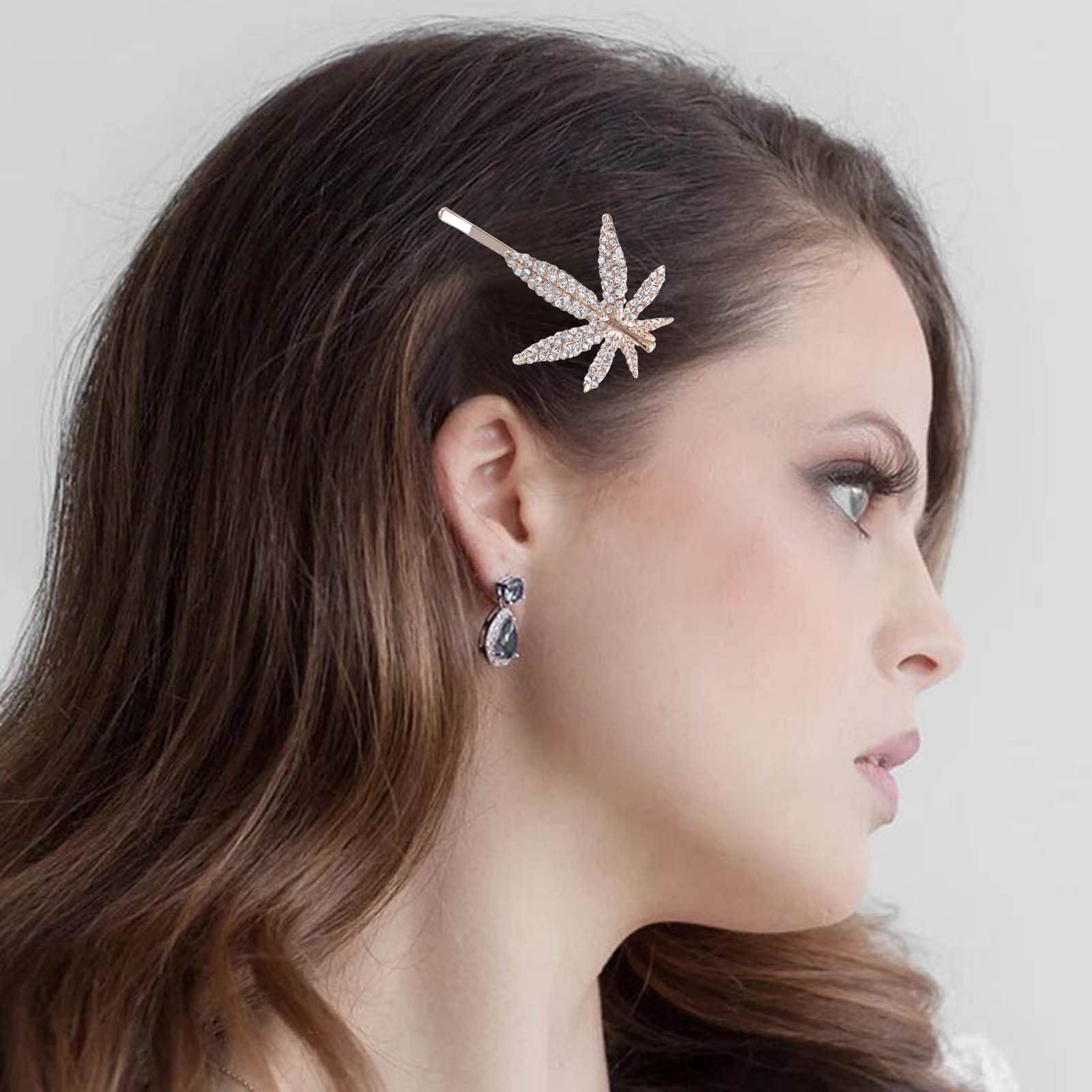 Zeshimb Rhinestone Wedding Hair Clip Barrette Boho Crystal Hair Pins Vintage Leaves Bobby Pins Maple Leaf Hair Clips Barrette Decorative Hair Accessories for Women and Girls