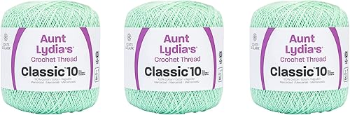 Aunt Lydia Crochet clásico verde menta 3 unidades de 350y1,049.9 ft algodón calibre 10 ganchillo