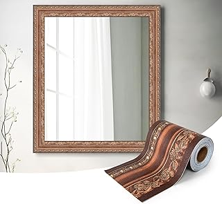 Premium Wallpaper Borders 10M Wood-Grain Peel and Stick Mirror Border Wall Decal: Waterproof PVC Wallpaper Sticker for Kitchen & Bathroom, 393x4.2 in