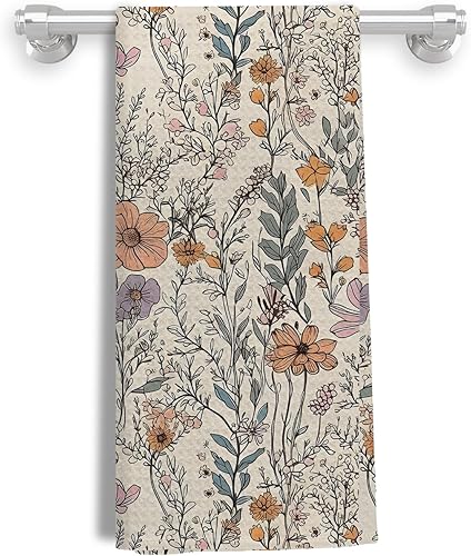 Toallas de cocina vintage con diseño floral, estilo retro de los años 70, para cocina y baño, toallas de mano, decoración de cocina de baño, 16 x 24