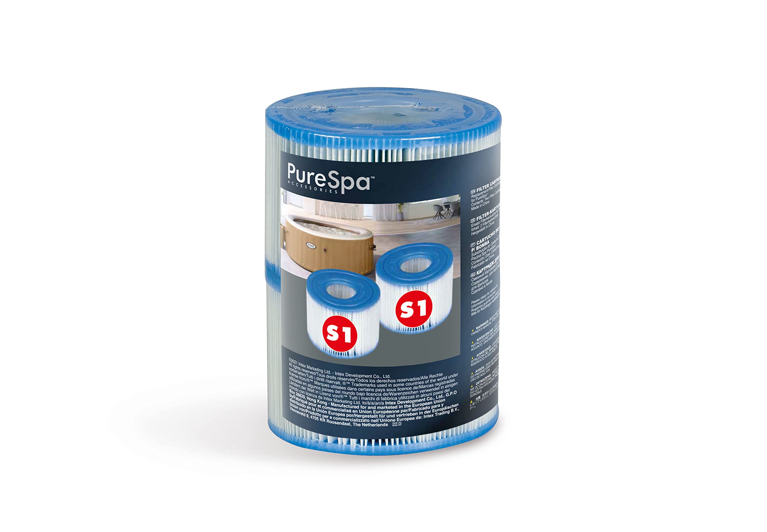 Bomba vaciado drenaje para piscinas INTEX con manguera 5 metros + 55000 Pack de 2 cartuchos SPA tipo S1, altura de 7.5 cm y diámetros de 10.8/4 cm