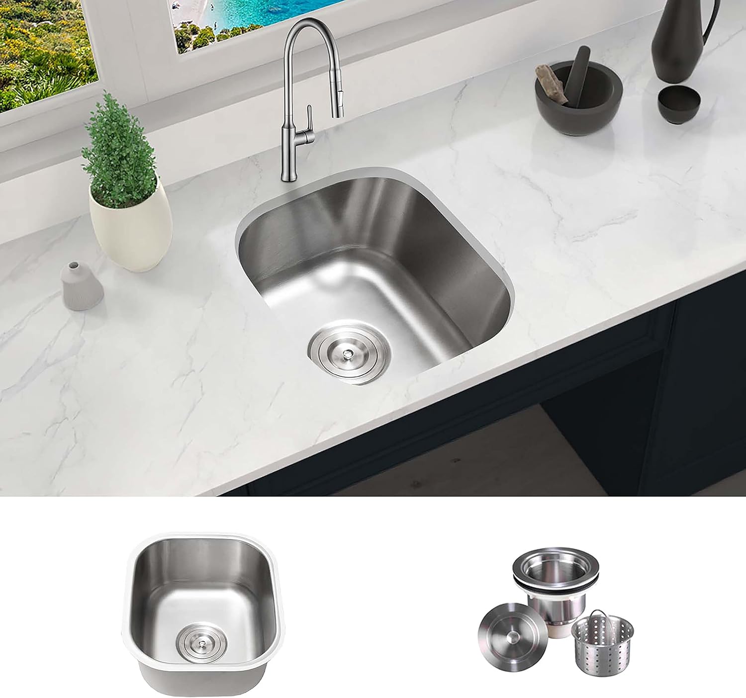 KABCO Single Bowl Undermount Stainless Steel Kitchen Sink, Rust Resistant Sound and Heatproof Laser Cut, Sink for Indoor or Outdoor Kitchens (Classic Sinks)