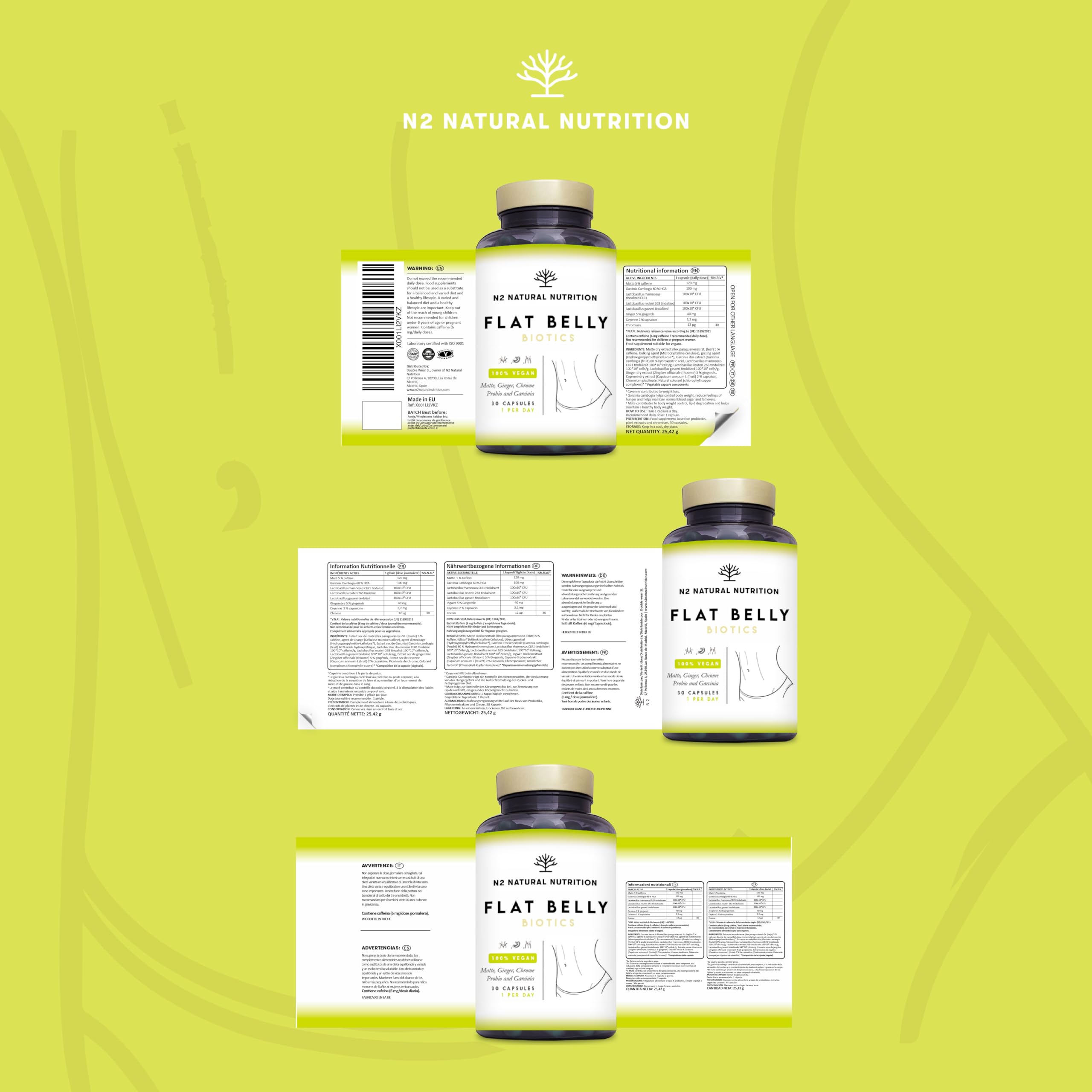 Kulturen Komplex Darmsanierung, 30 Mrd KBE, 6 Bakterienstämme, Darmbakterien, L. Gasseri, Garcinia, Ingwer, Mate, Chromium & Cayenne. Darmkur 30 vegane Kapseln. N2 Natural Nutrition