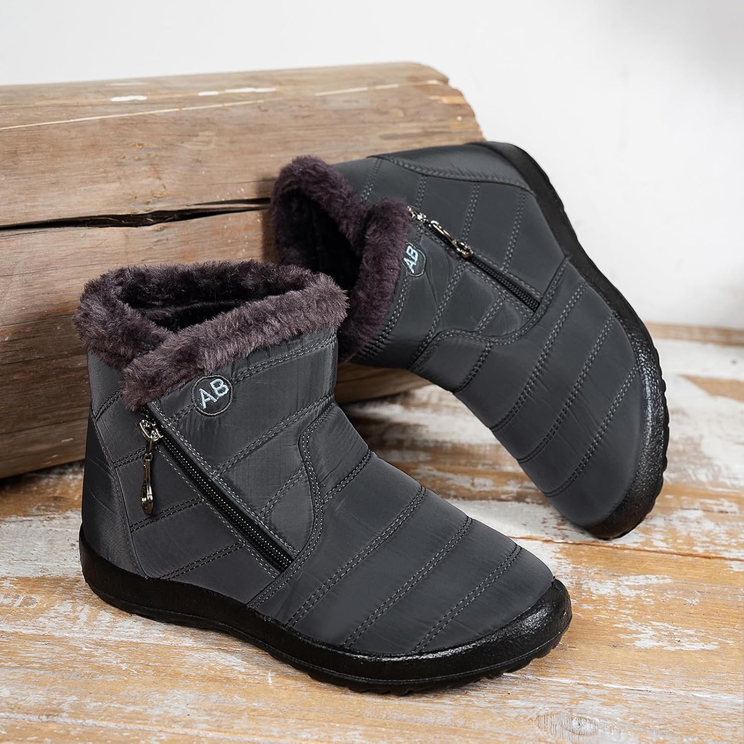 Women's Winter Snow Boots Fur Lined Waterproof Ankle Booties Outdoor Anti-Slip Zip-Up Warm Boots for Cold Weather