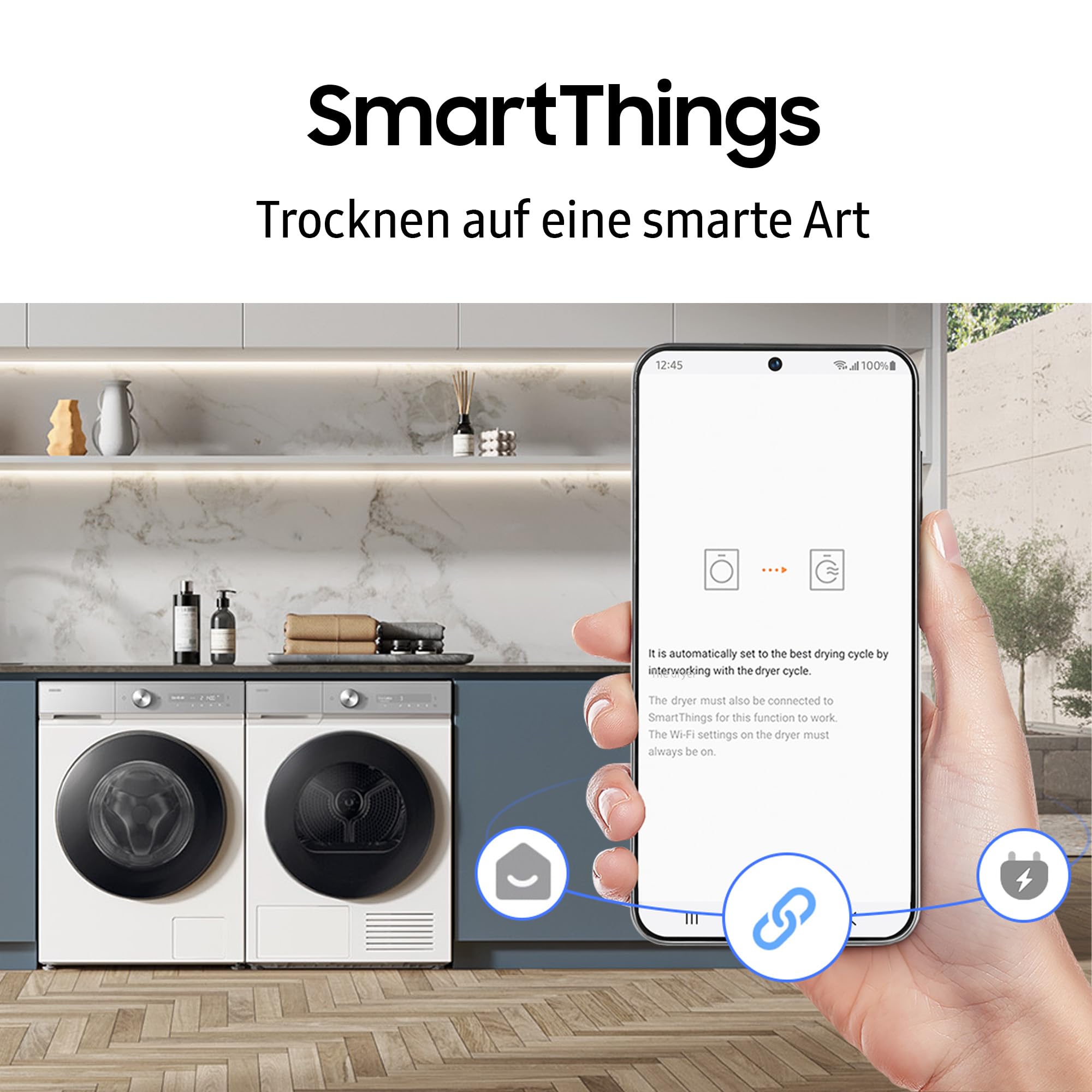 Samsung DV90DB8845GHU2 Wärmepumpentrockner DV8400D, 9 kg, EEK: A, AI Wäschetrockner mit Klartext-Display, AI Dry+, QuickDrive, SuperSpeed, Super Leise Programm, SmartThings-App, Weiß