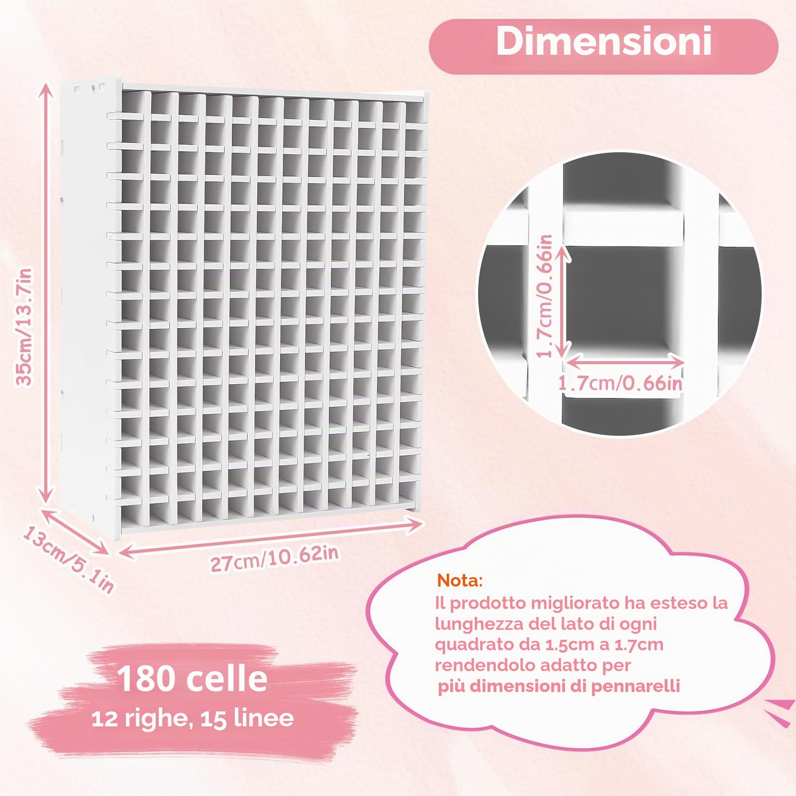 Porta Pennarelli 180 Griglia, Organizzatore per Matite e Pennarelli in PVC, pennarelli da Scrivania, Organizer Multifunzione da Scrivania Contiene Penne, Matite, Matitoni, Pennelli, 27.5 x 13 x 35 cm