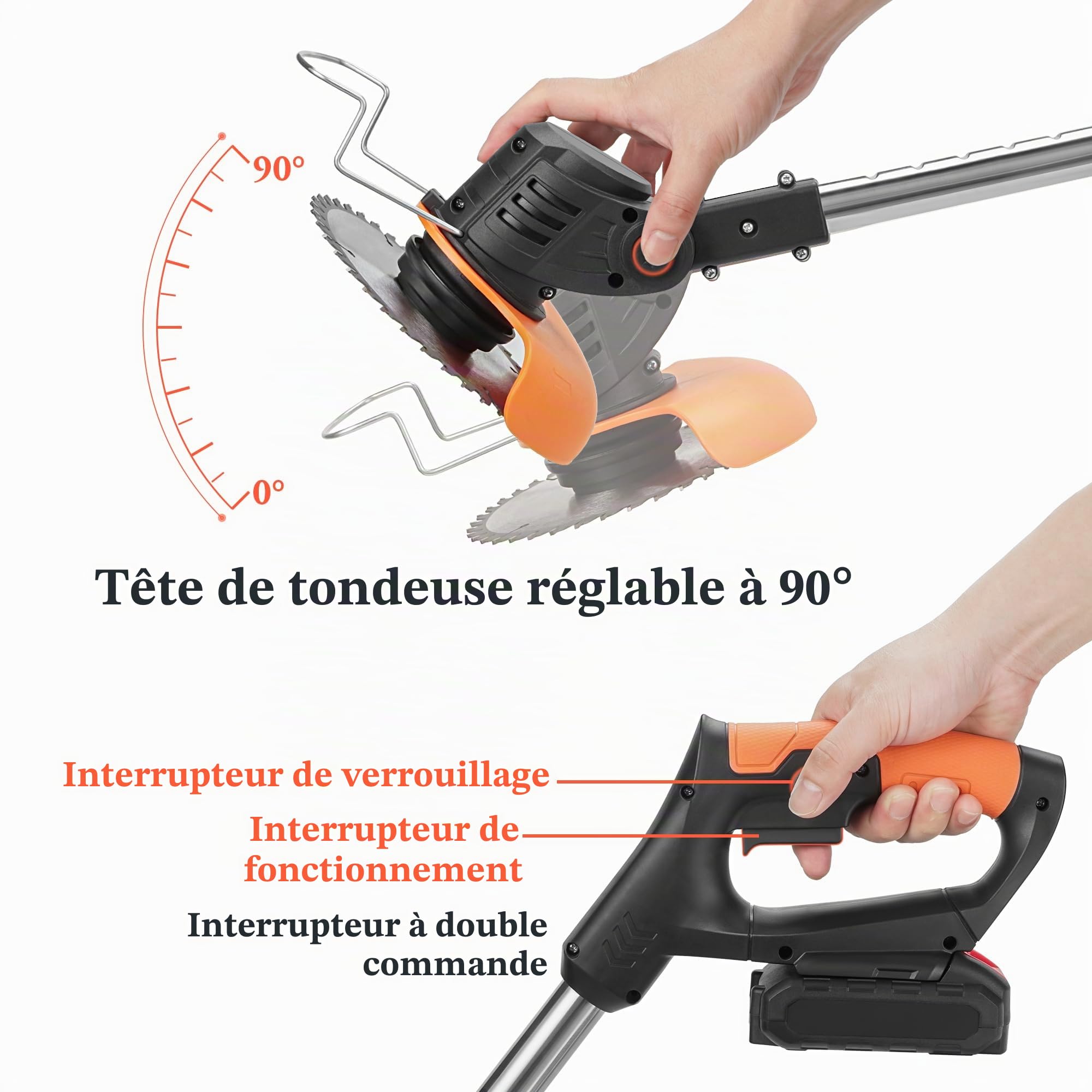 DJROLL Coupe Bordure sans Fil avec 2 Batteries, 21V Débroussailleuse Electrique sans Fil et 3 Types de Lames pour la Coupe de Jardin, Pelouses et Terres Agricoles