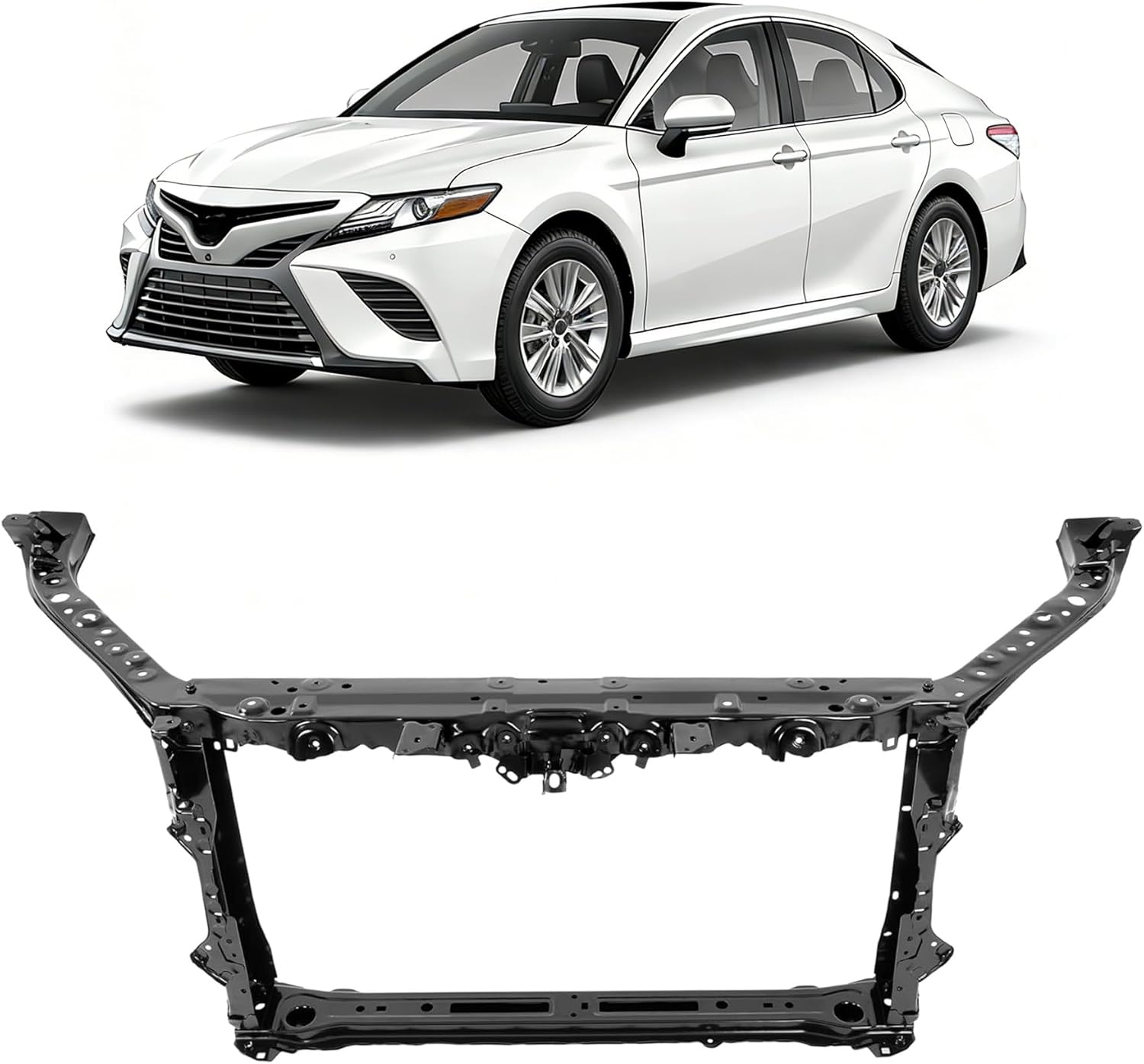 Radiator Support Assembly Compatible with 2018-2024 Toyota Camry Replacement for 5320506901 5320306270 5320206231 5710406060 TO1225459 Electrophoresis Steel Primed Black