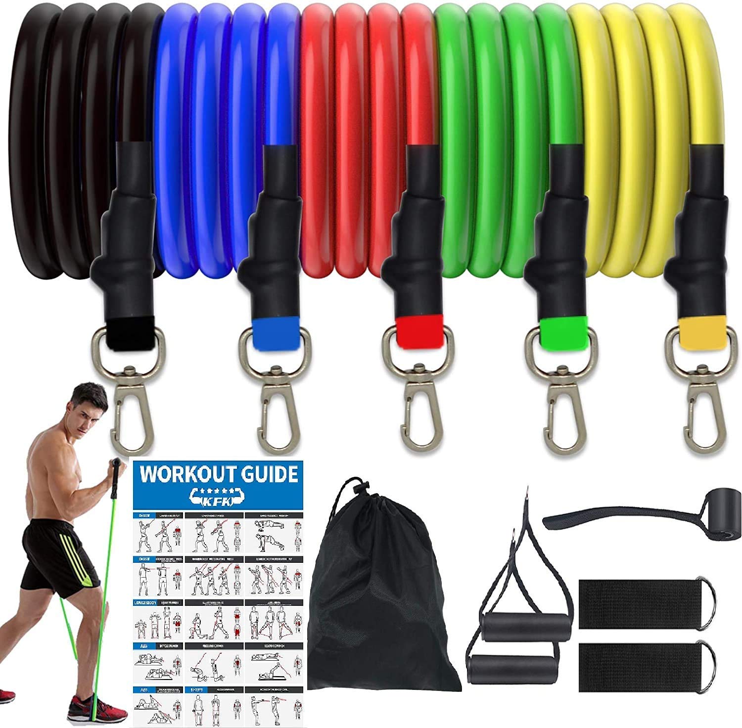 VDHJA Synthetic Rubber Resistance Band Exercise, Stretching and Workout Toning Tube Kit with Handles, Door Anchor, Ankle Strap, Set of 11 (B08ZKT9RV6) Amazon Price History, Amazon Price Tracker