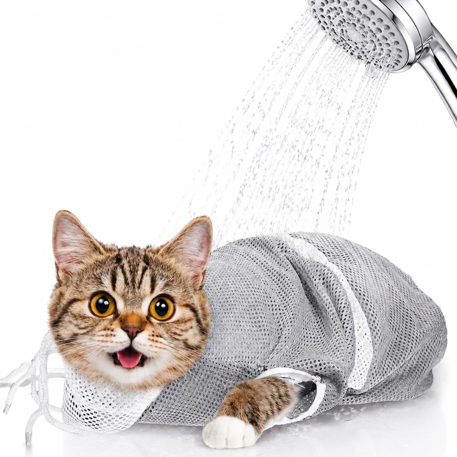 Shappy Cat Bathing Bag Breathable Mesh Anti Scratch Washing Bag, Grey