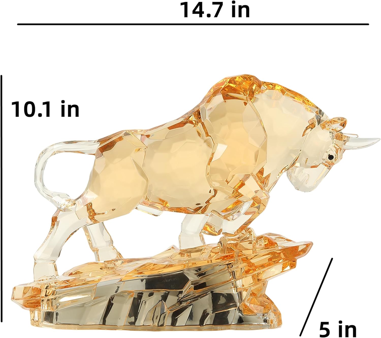 Acrylic Bull Statue Wall Street Bull Statue Sculpture Stock Market Charging Bull Animal Figurine Art Home Office Decor Large Size Gift 14.76‘’ Long
