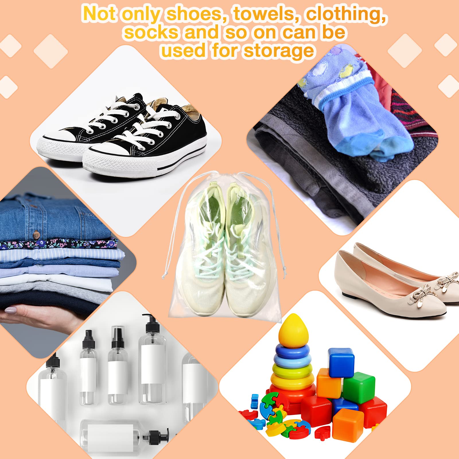 100 Packungen Schuhbeutel für Reisen, 25,4 x 35,6 cm, groß, transparent, mit Kordelzug, Kunststoff, wasserdicht, Schuhverpackungstaschen, Aufbewahrungsbeutel mit Seil für Männer und Frauen,
