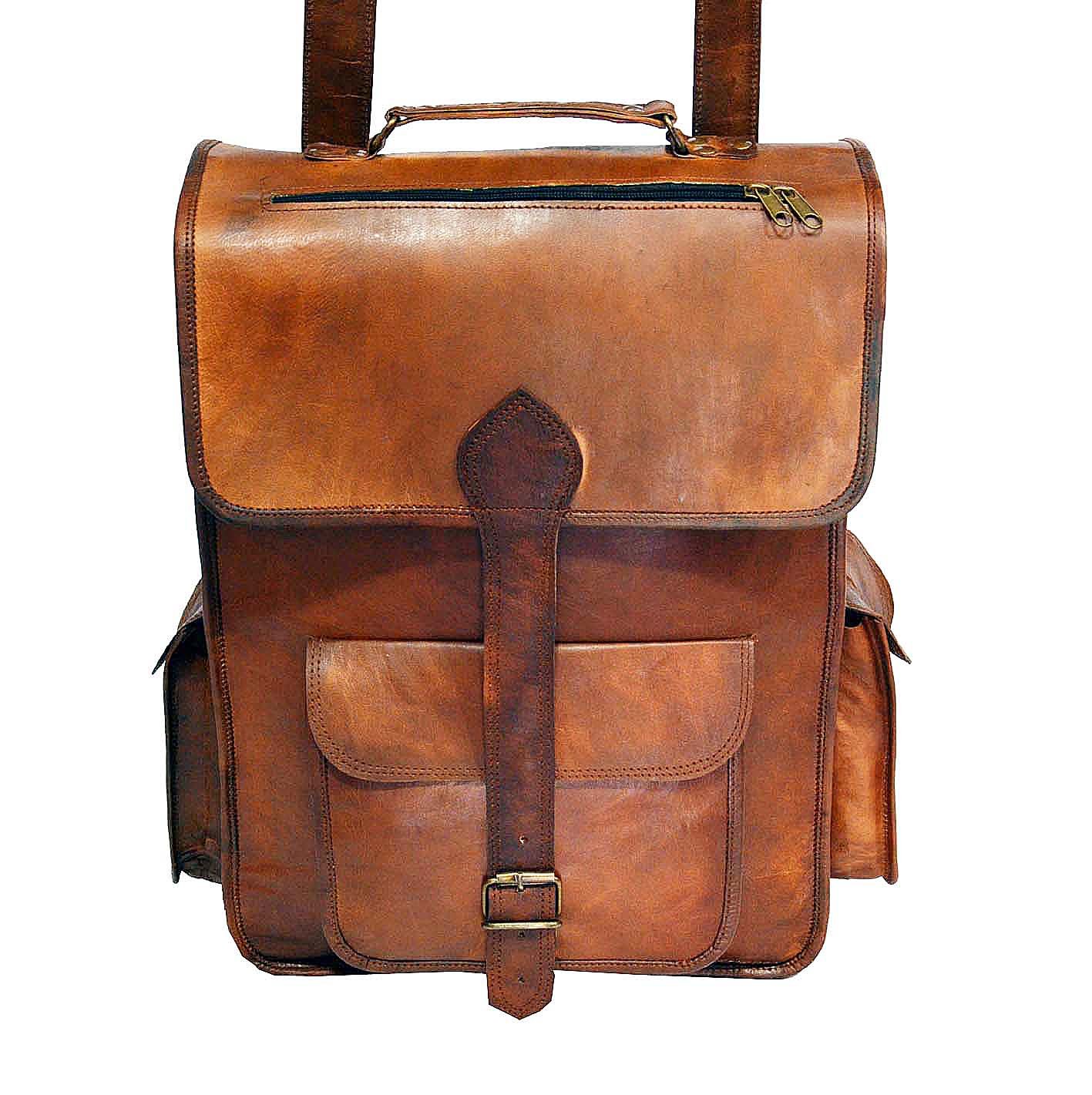 cueroVintage Full Grain 21 Inch Leather Laptop LARGE Backpack Casual Bookbag Daypack Camping Travel Rucksack Knapsack