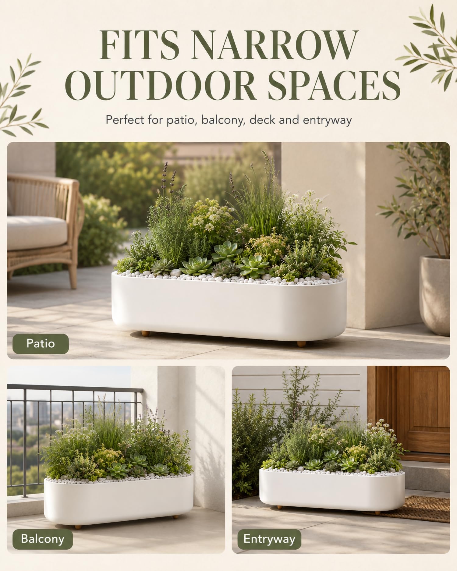 Fioriera Rialzata Per Esterno in Acciaio Inox Con Profilo Ovale Lungo E Piedini Bassi, Cassetta Da Giardino Per Balcone, Vaso Per Fiori Per Erbe E Piccoli Fiori,80*30*60cm/31*11*23in