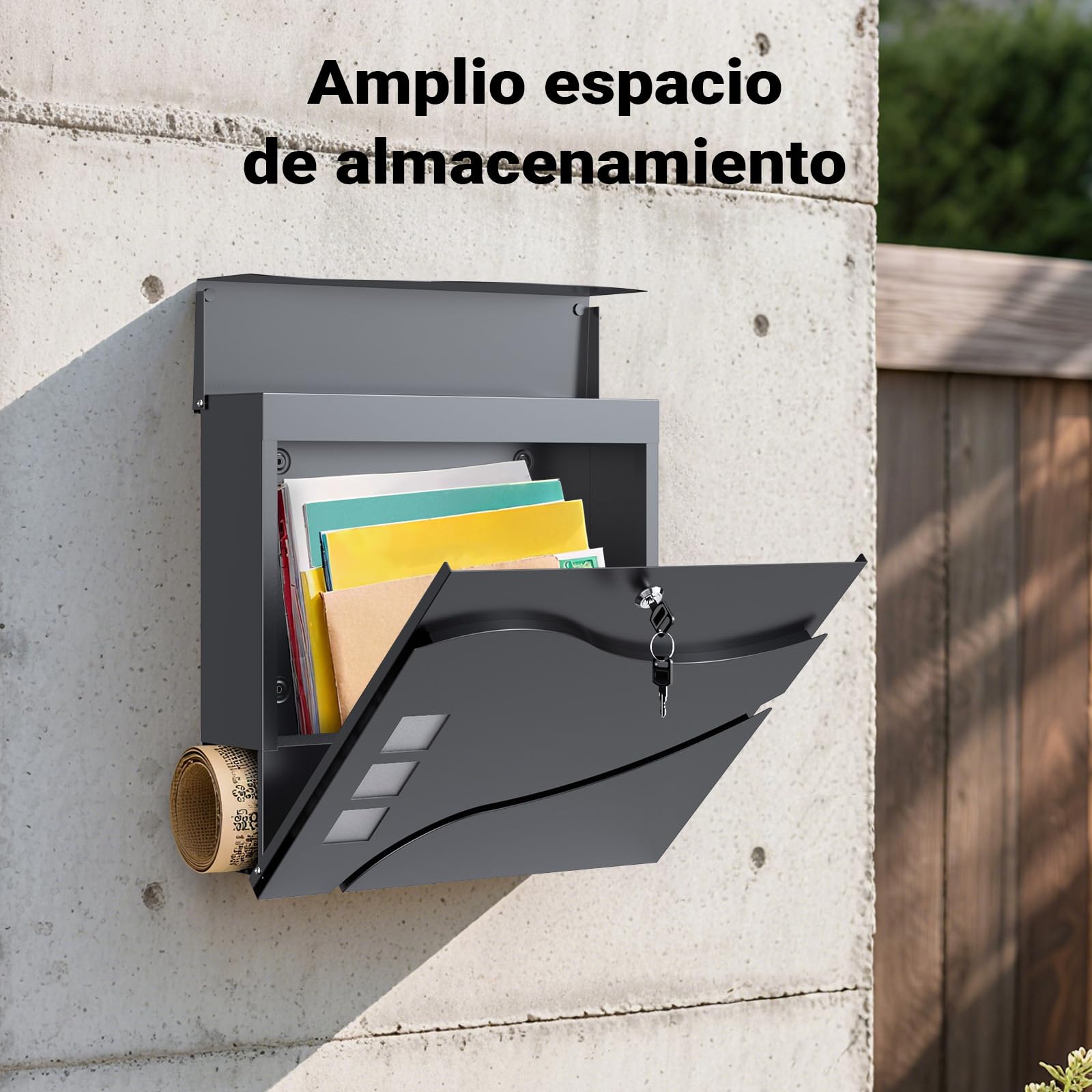 Wiltec Buzón de diseño V28 Antracita 370 x 105 x 370 mm, de Pared con Cerradura y Hueco para el periódico, de Acero con Recubrimiento en Polvo