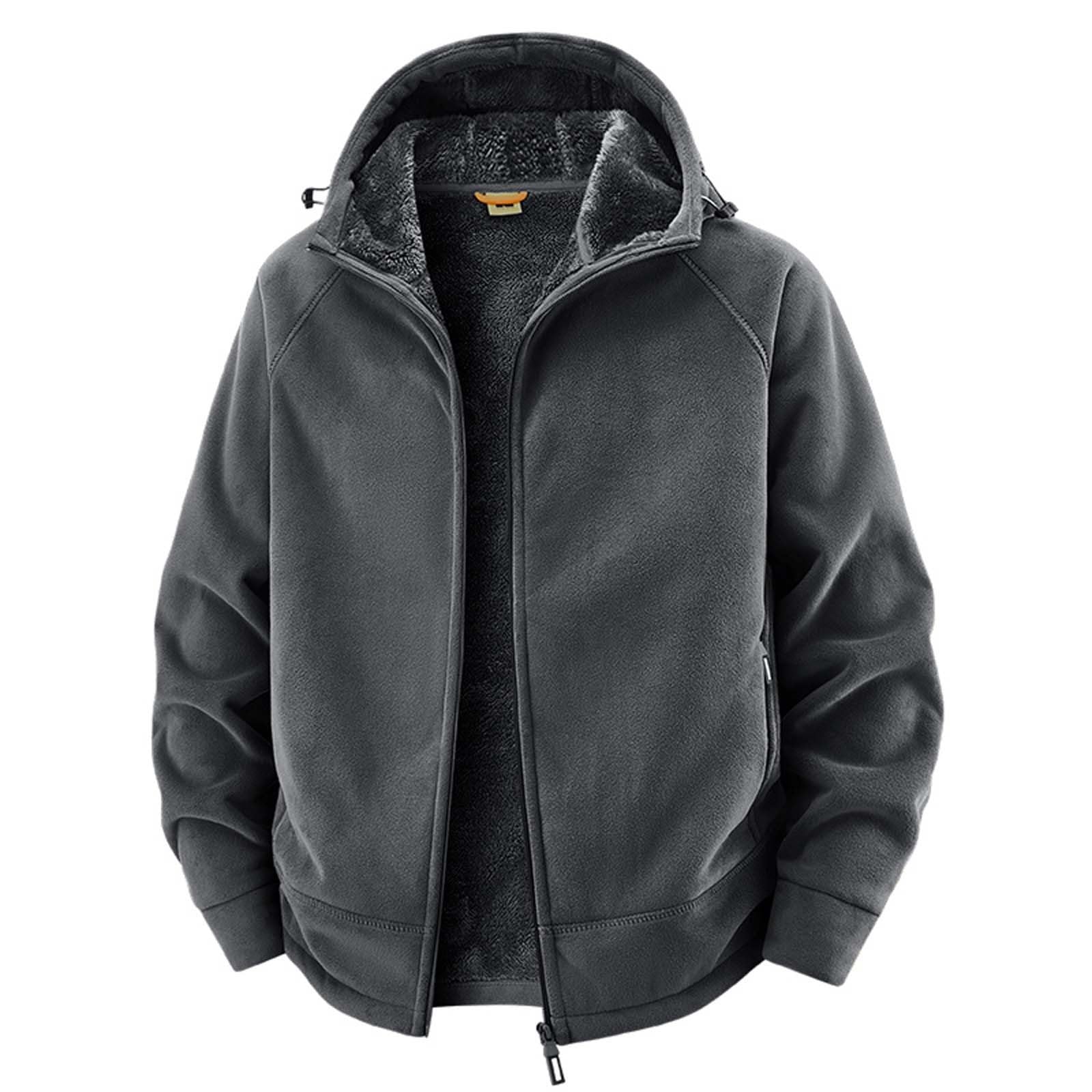 Veste à capuche pour homme - Veste polaire doublée - Veste thermique d'hiver en coton chaud - Veste d'hiver - Coupe-vent - Veste de trekking - Manteau d'hiver avec fermeture éclair et capuche