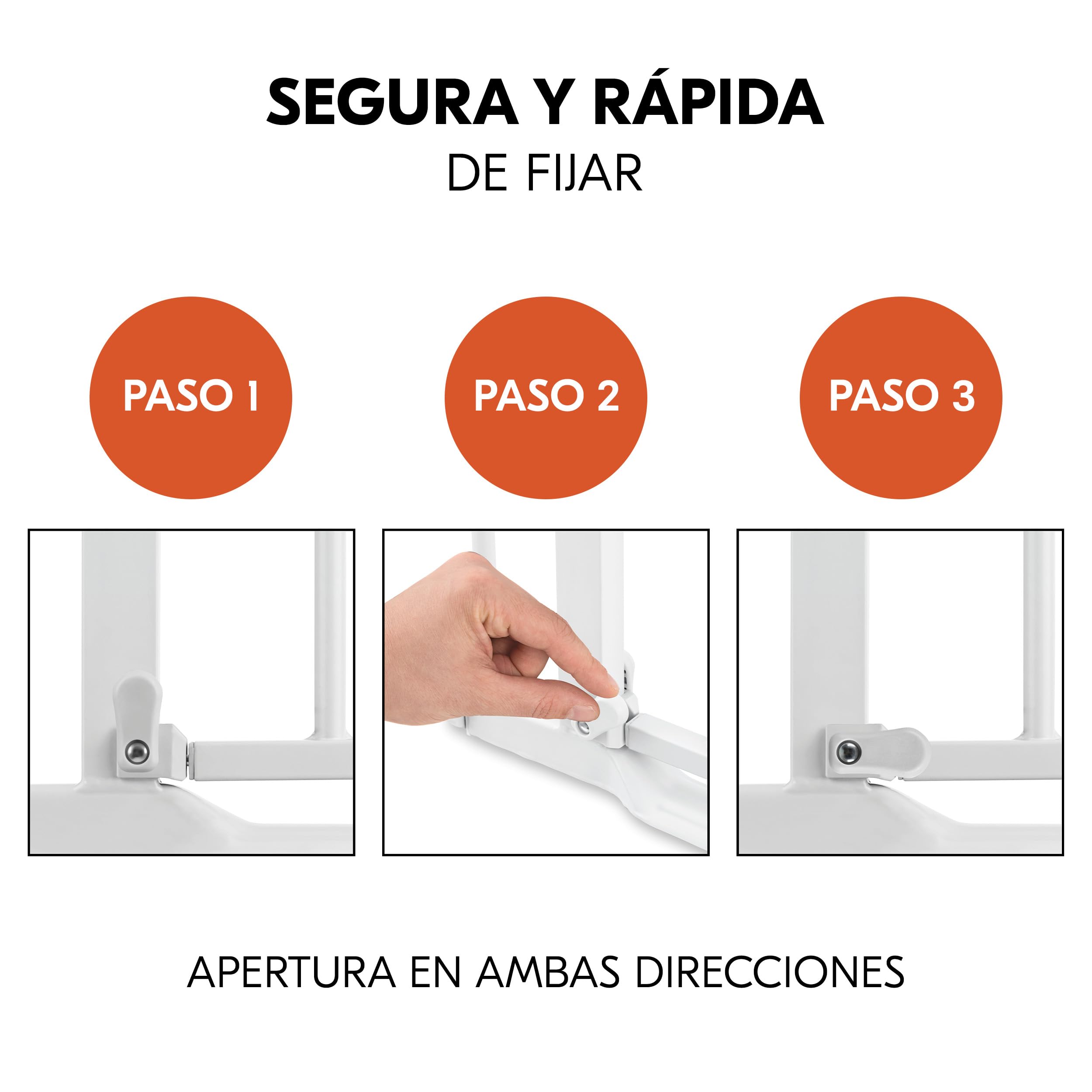 hauck Clear Step Autoclose 2 Barrera Seguridad Niños Escalera | Valla Infantil Ajustable de 75 a 80 cm | 3 Topes de Puerta | Vallas para Perros Umbral Plano y Cierre Automático – Blanco