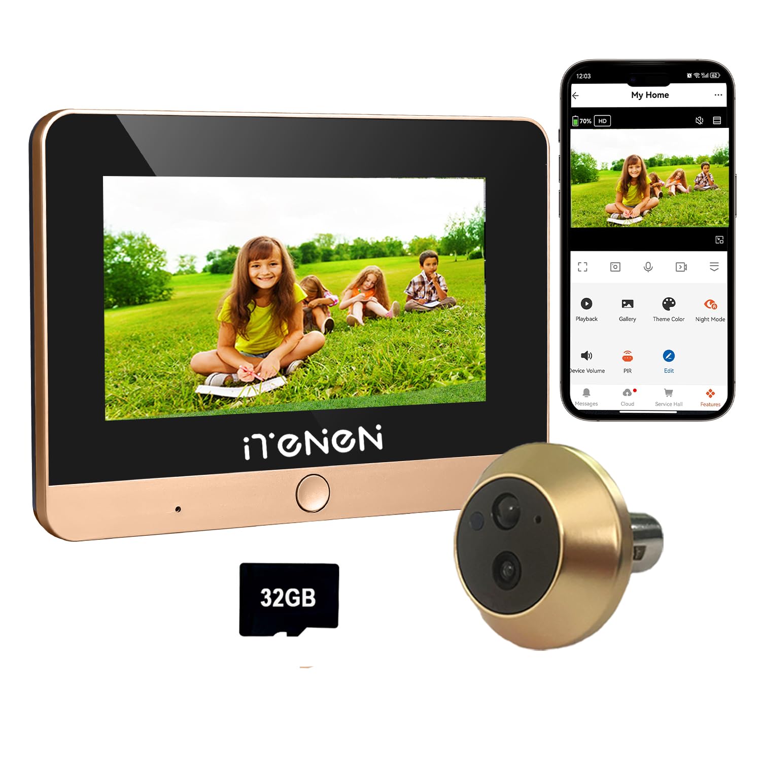 6DG3 - Spioncino per porta, Wi-Fi, 2K, con scheda di memoria da 32 GB, 10.000 mAh, schermo a colori da 5,0 pollici, rilevamento di movimento PIR, audio monouso, grandangolo di 140°, senza