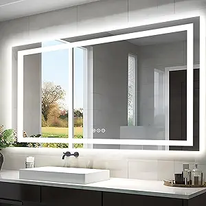 55"x30" LED Bathroom Mirrors for Wall, Front and Backlit Mirror, Anti-Fog Vanity Mirror with Lights, Stepless Dimmable Lighted Mirror, 3 Colors Smart Mirror (Horizontal/Vertical)