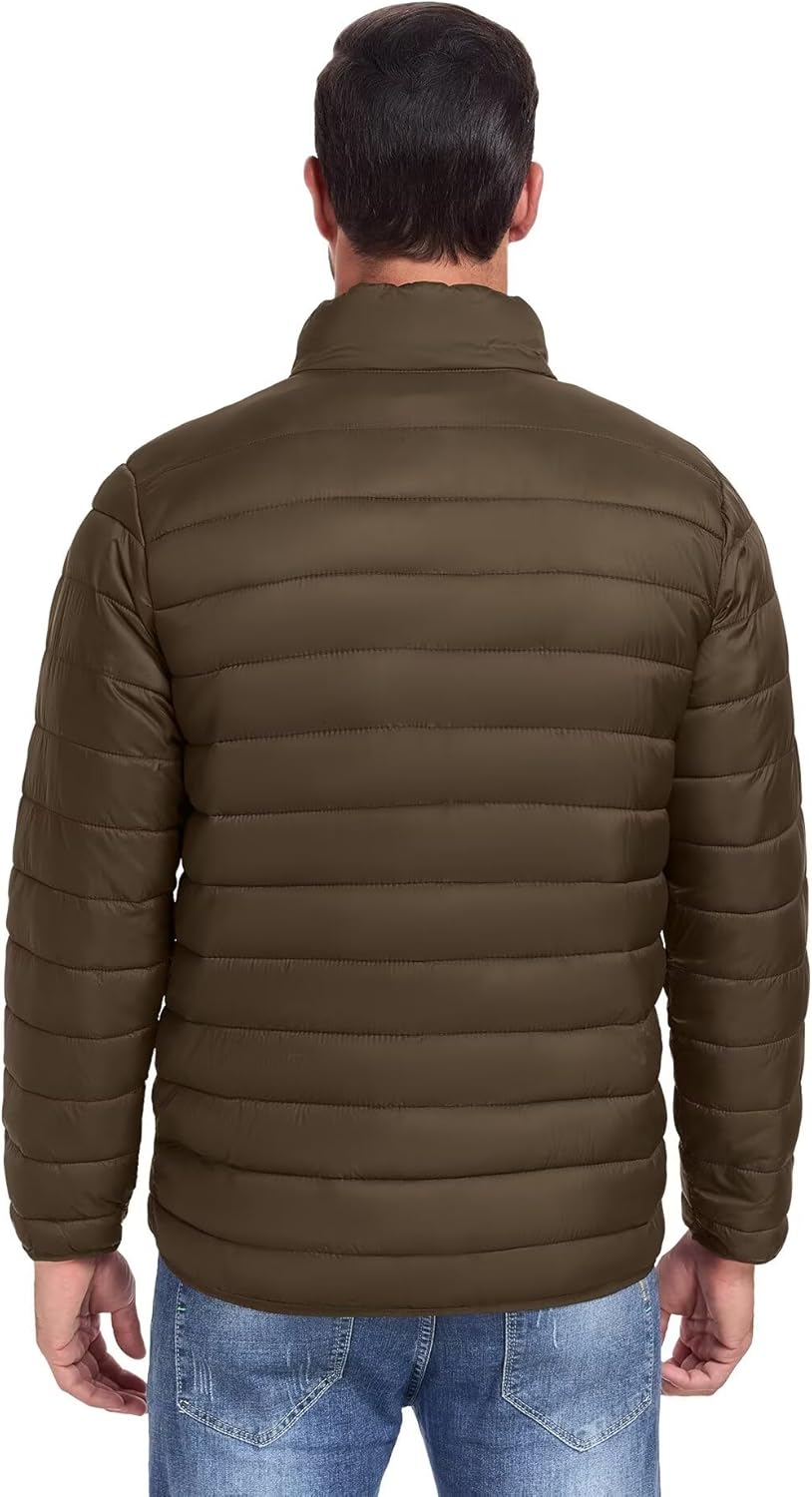 Mens Lightweight Puffer Jacket Thermal Windproof Water Repellent Quilted Padded Puffy Coats for Travel Casual Hiking Brown M - Image 2