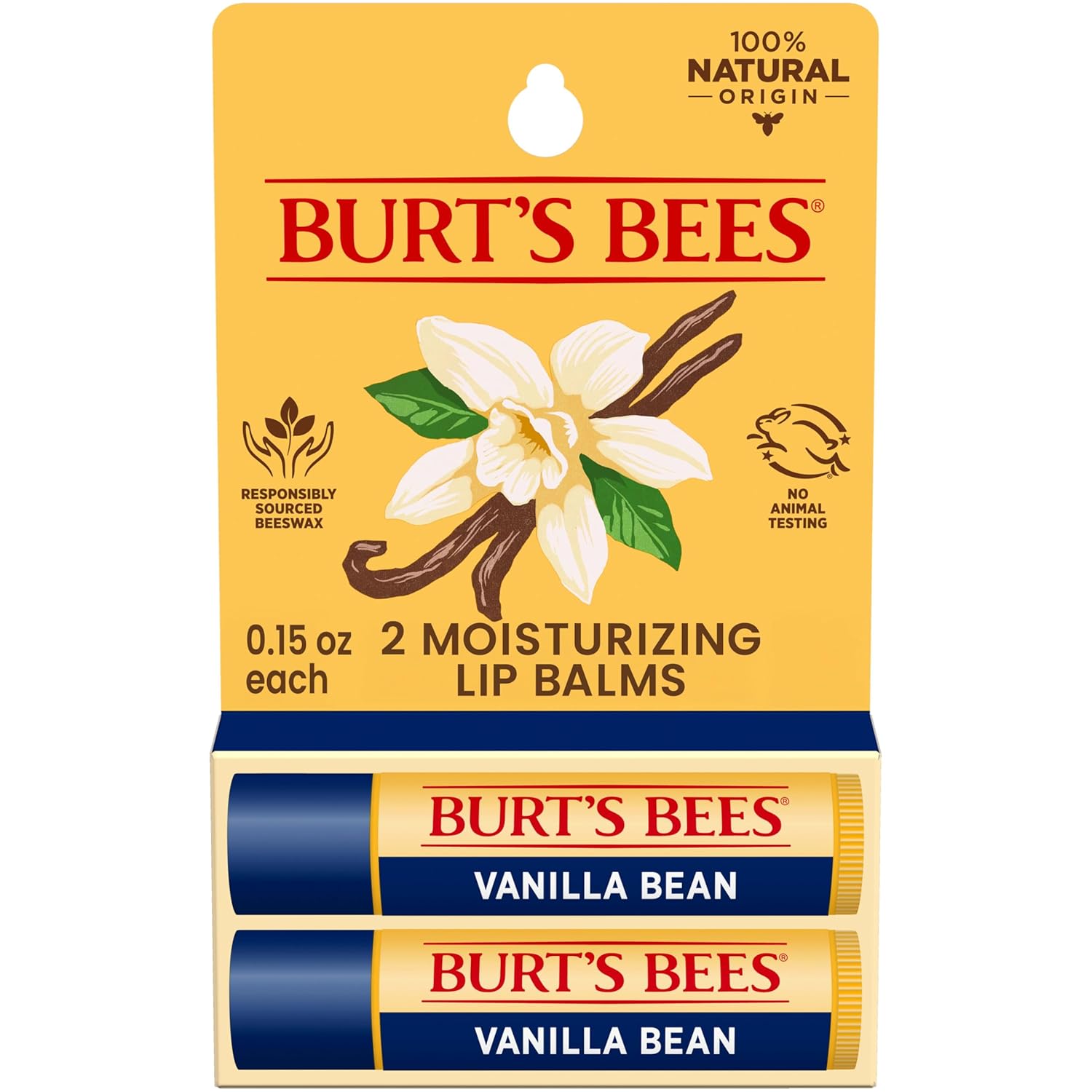 Burt’s Bees Lip Balm – Vanilla Bean, Lip Moisturizer With Responsibly Sourced Beeswax, Tint-Free, Natural Origin Conditioning Treatment, 2 Tubes, 0.15 oz.