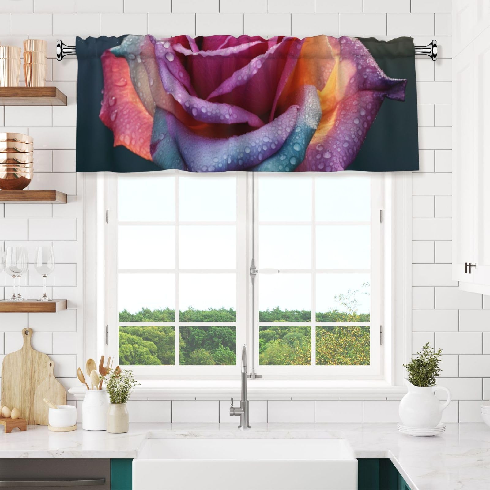 Anceky Valances Curtain for Kitchen Beautiful Rose Window Valance Bedroom Curtain Topper Valance Spring Window Valance Curtains Rod Pocket 54x18 Inch