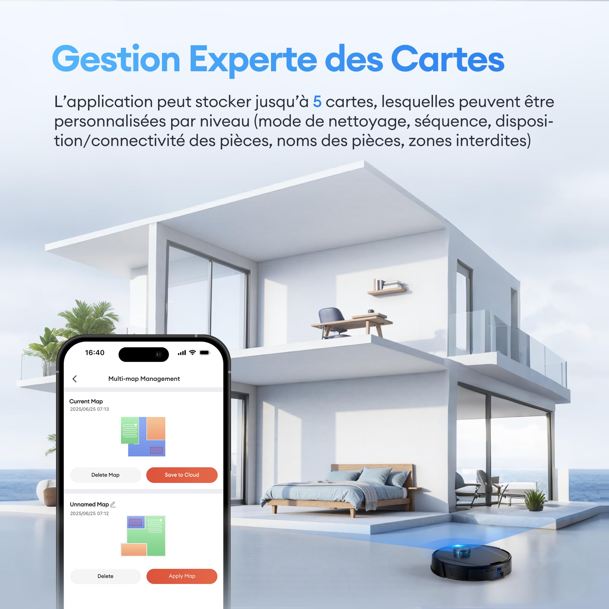 Ultenic T20 Pro+ Robot Aspirateur Lavage Auto-vidage | 10 000Pa Puissant Poils d'animaux | Navigation LiDAR AI | 200min Autonomie | HEPA H13 | Alexa/Google | 5 Cartes Multi-étages