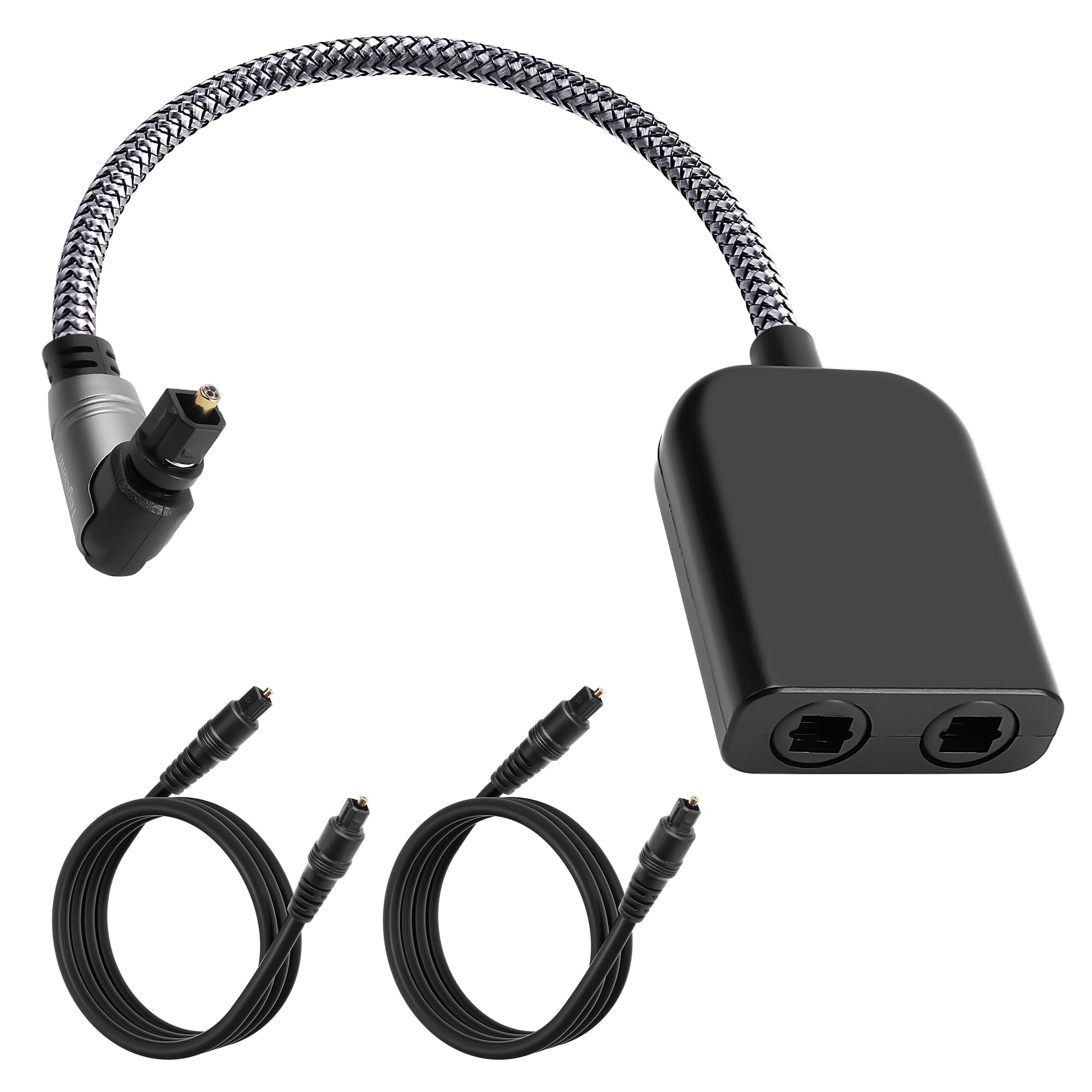 90 Degree Digital Optical Adapter Splitter 1 in 2 Out, Right Angle Toslink Digital Audio Fiber Optic Cable Splitter 1x2 for Soundbar, Headphones,TVs -