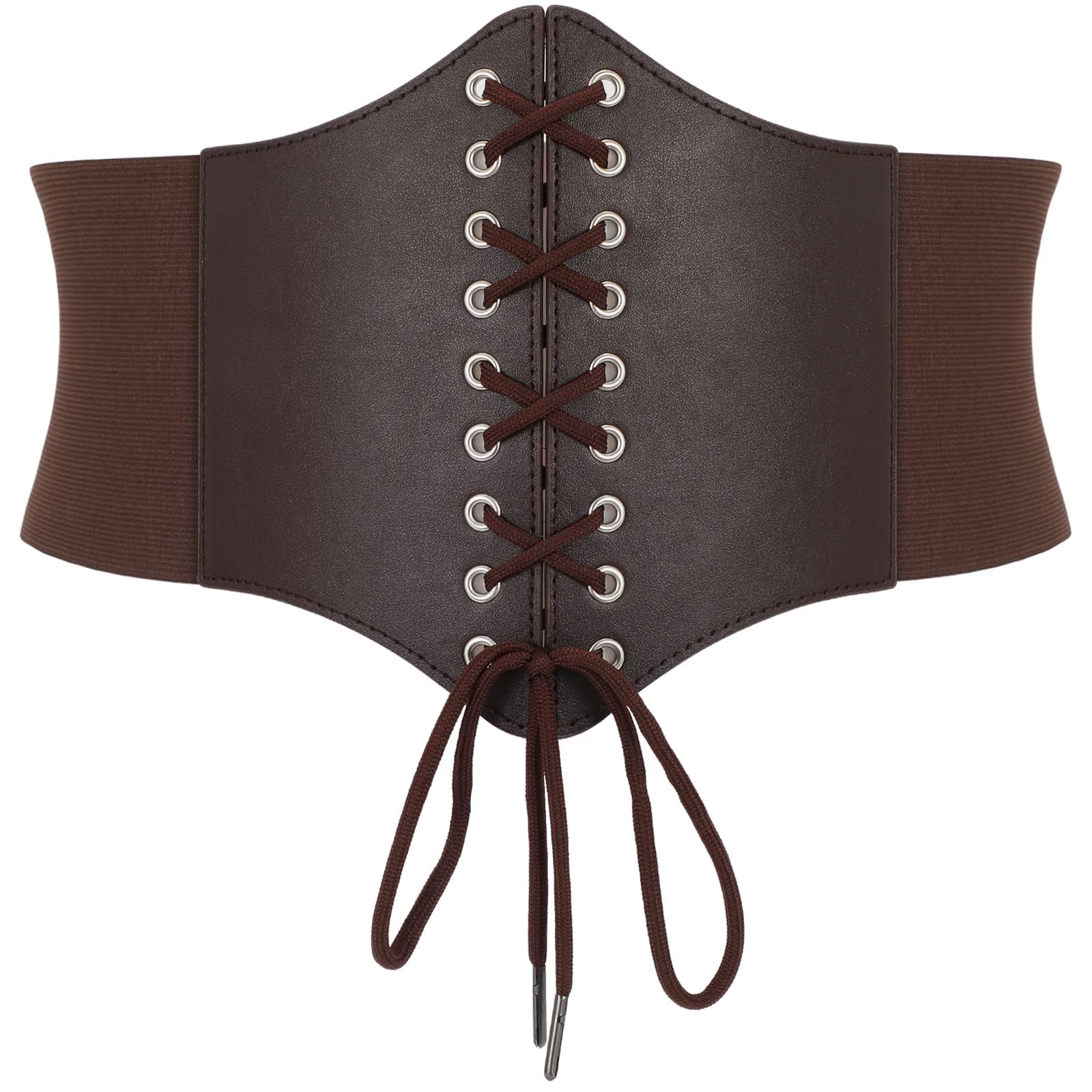 WOWOGO Corset Belt for Women Lace Up Elastic Leather Waist Corset Tied Waspie Belt for Renaissance Pirate Halloween