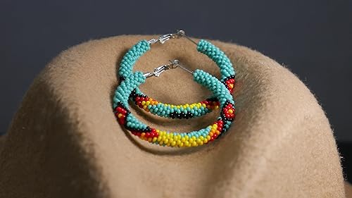 Miniatura 2 de Pendientes hechos a mano con cuentas de cristal de estilo nativo americano, pendientes de cuentas nativas al estilo mexicano de artesanos, regalos