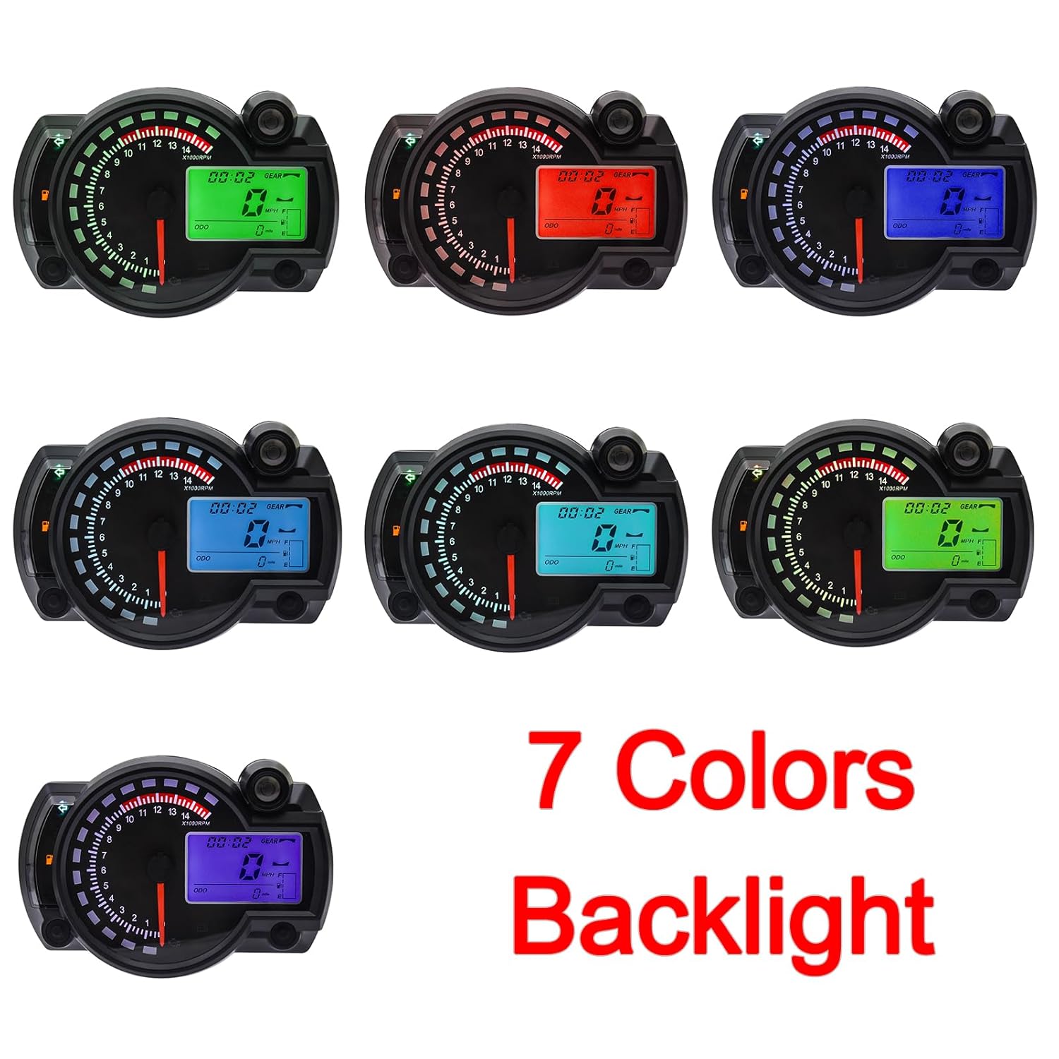 Geloo Digital Tachometer with 7 adjustable backlight colors