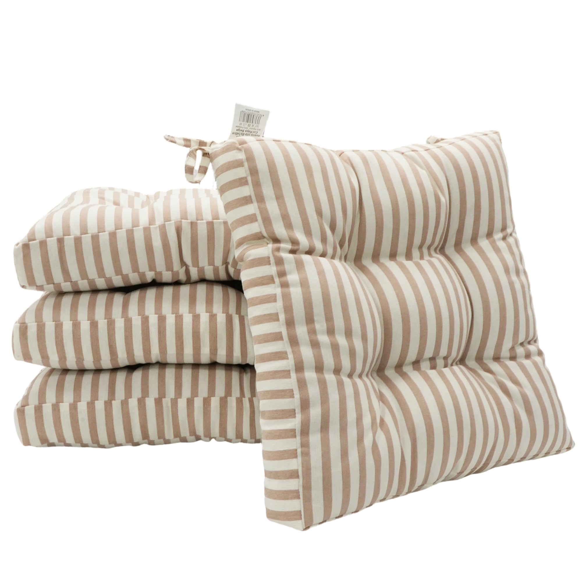 Viste tu hogar Pack 4 Cojines para Silla, 40x40x5 CM, Efecto Tridimensional, Relleno de 100% Poliéster, Ideal para Comedor, Terraza, Salón y Restaurante, Color Raya Beige, Fabricado en España