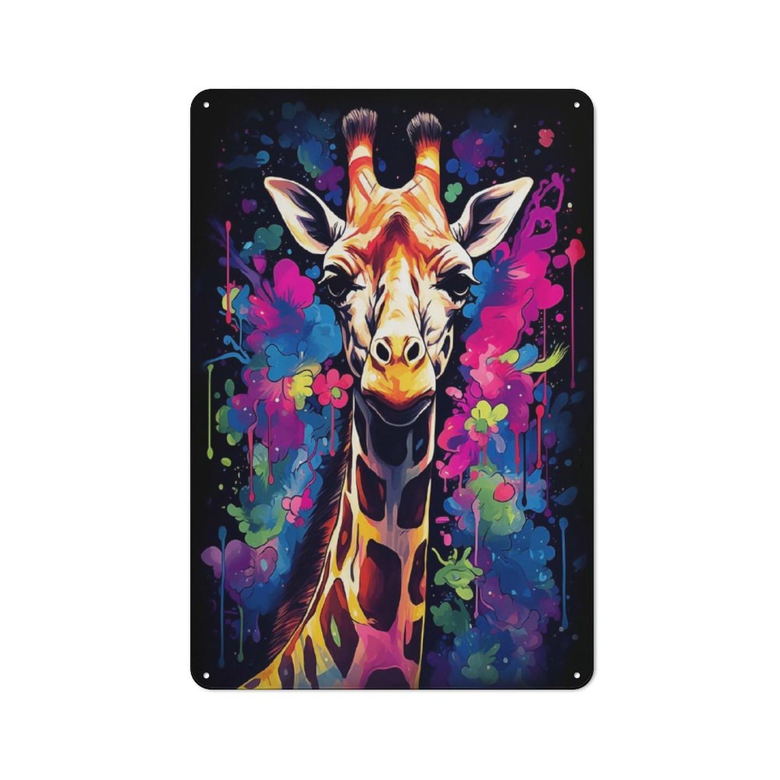 Junmoney Giraffe Girafe Painting Cottage Metal Wall Decor 30X20cm, Shed Metal Sign For Patio Bar, Workshop, Shed Or Kitchen