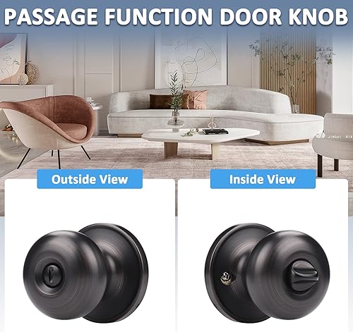 Miniatura 9 de Mengico Paquete de 2 cerraduras de manija de puerta, pomo de puerta moderno negro, cerradura de paso (para pasillo y cierre)