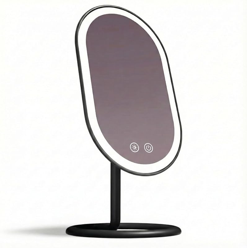 Fancii Vera Espejo de maquillaje con luz LED, recargable, espejo cosmético iluminado inalámbrico con 3 ajustes de luz regulables, doble aumento (obsidiana)