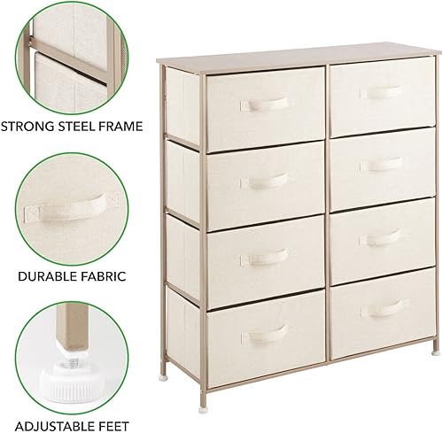 Miniatura 5 de mDesign Muebles grandes con marco de acero y parte superior de madera, con 8 cajones de tela extraíbles, organizador de oficina grande para