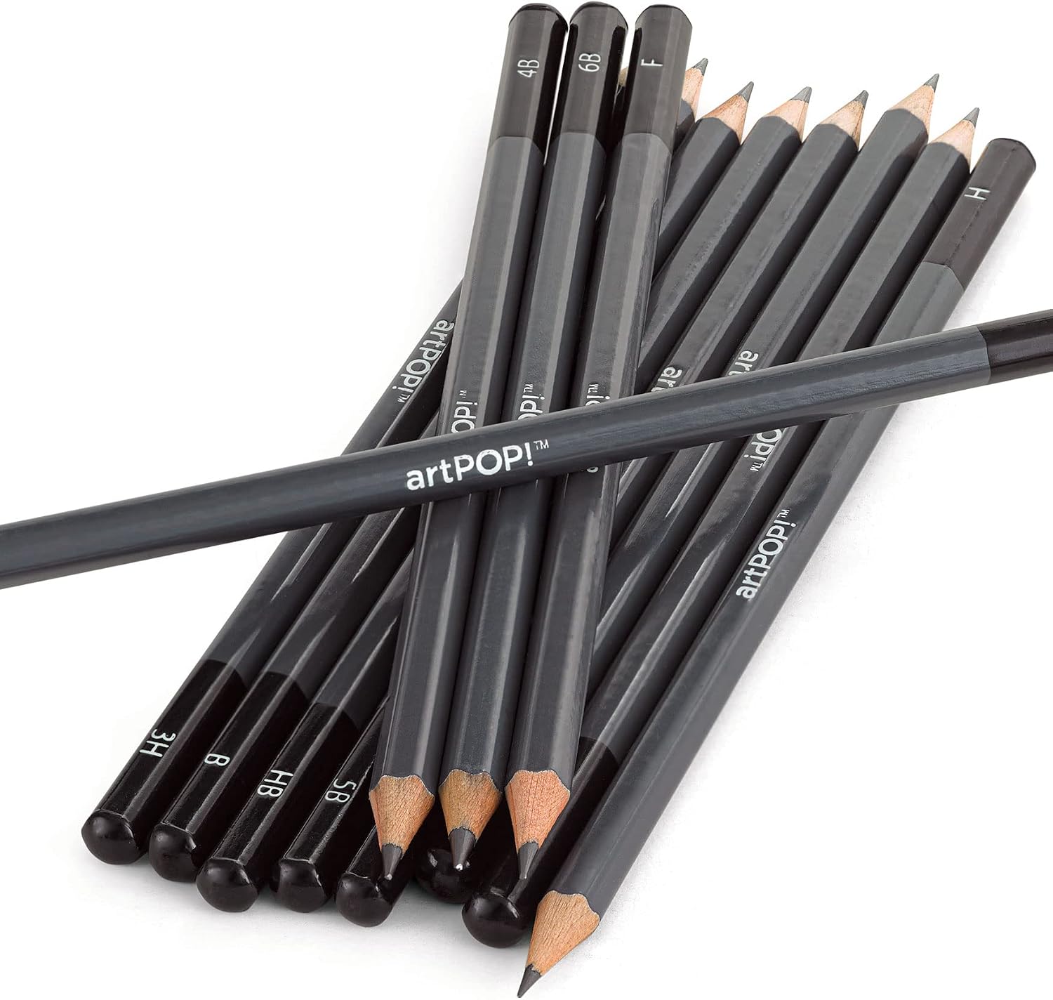 artPOP! Professional Drawing Pencil Set of 12, 6B – 4H Graphite Art Pencils with Hexagonal Grip, Ideal for Sketching, Art Drawings, and Shading, Includes Metal Tin