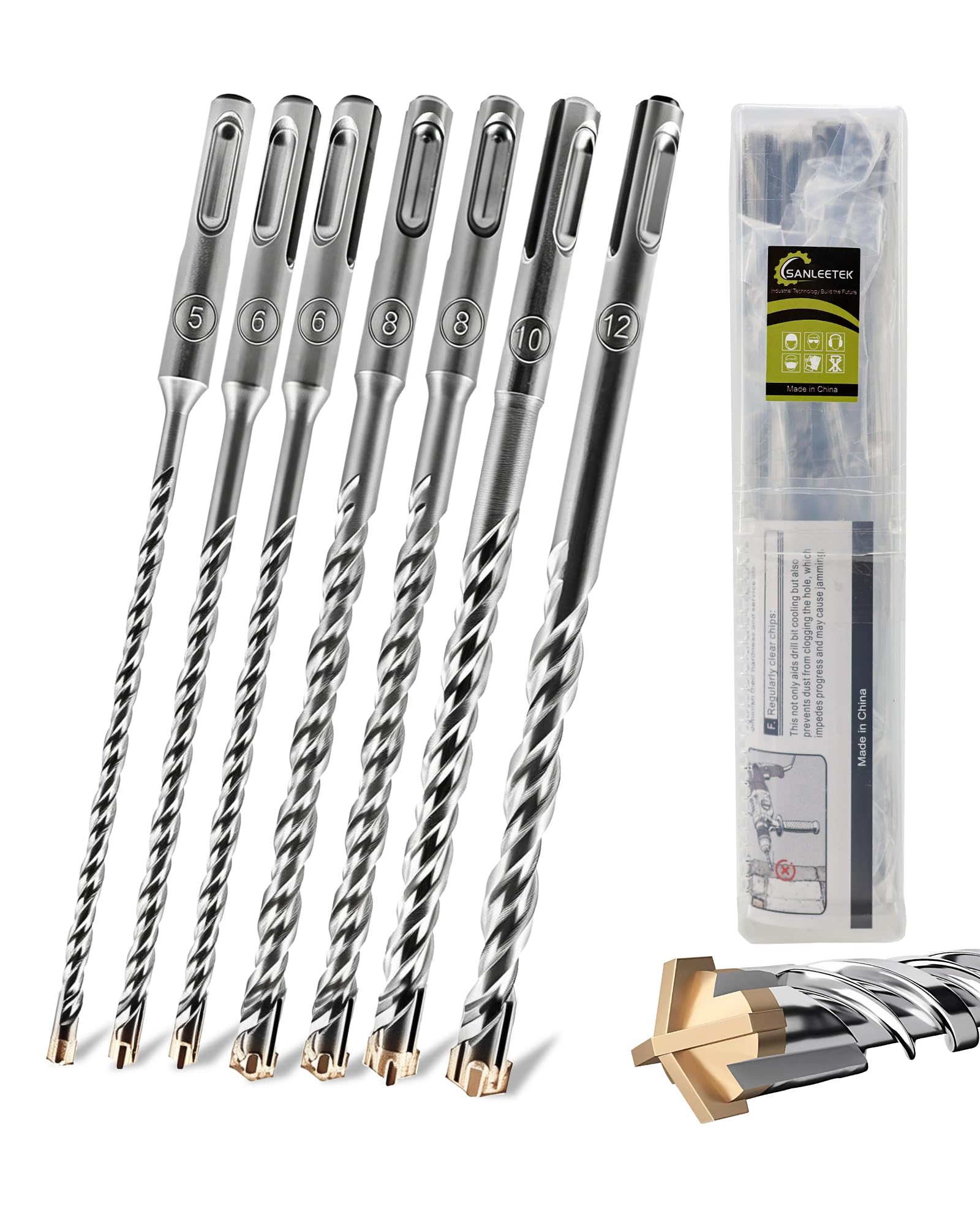 Juego de Brocas SDS Plus 7PCS 160mm Brocas para Hormigón Broca SDS Plus para Martillo para Mampostería Ladrillo Granito Hormigón Bloque, 5/6 * 2/8 * 2/10/12mm