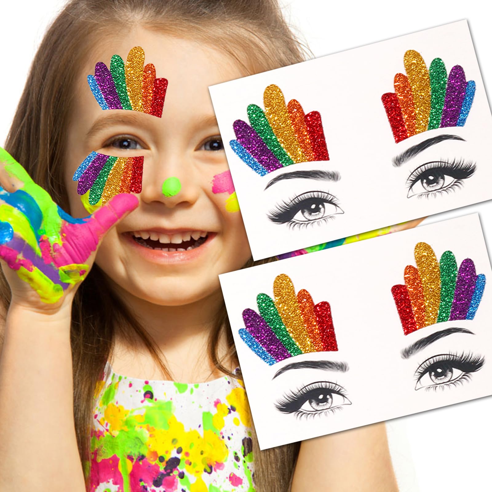 NWT Unbranded Pride Rainbow Headband AND Glitter Face Paint Stickers Rainbow Pride Face Paint & 2 Sheets Nail Stickers – Gay  main image 2
