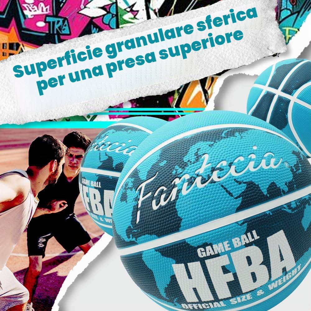 taglia 7 Pallone da Basket con pompa - pallone da strada in gomma premium per allenamenti e partite donne uomini
