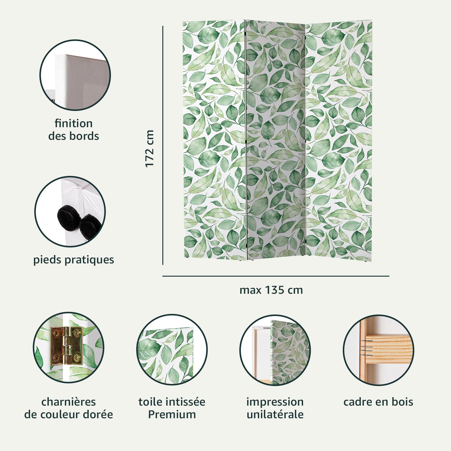 murando - Paravent intérieur unilatéral 135x172 cm - Séparateur de pièce en Bois Naturel avec Toile imprimée d'un côté, pour Chambre à Coucher - Brume matinale Forêt mystérieuse c-C-0242-z-b