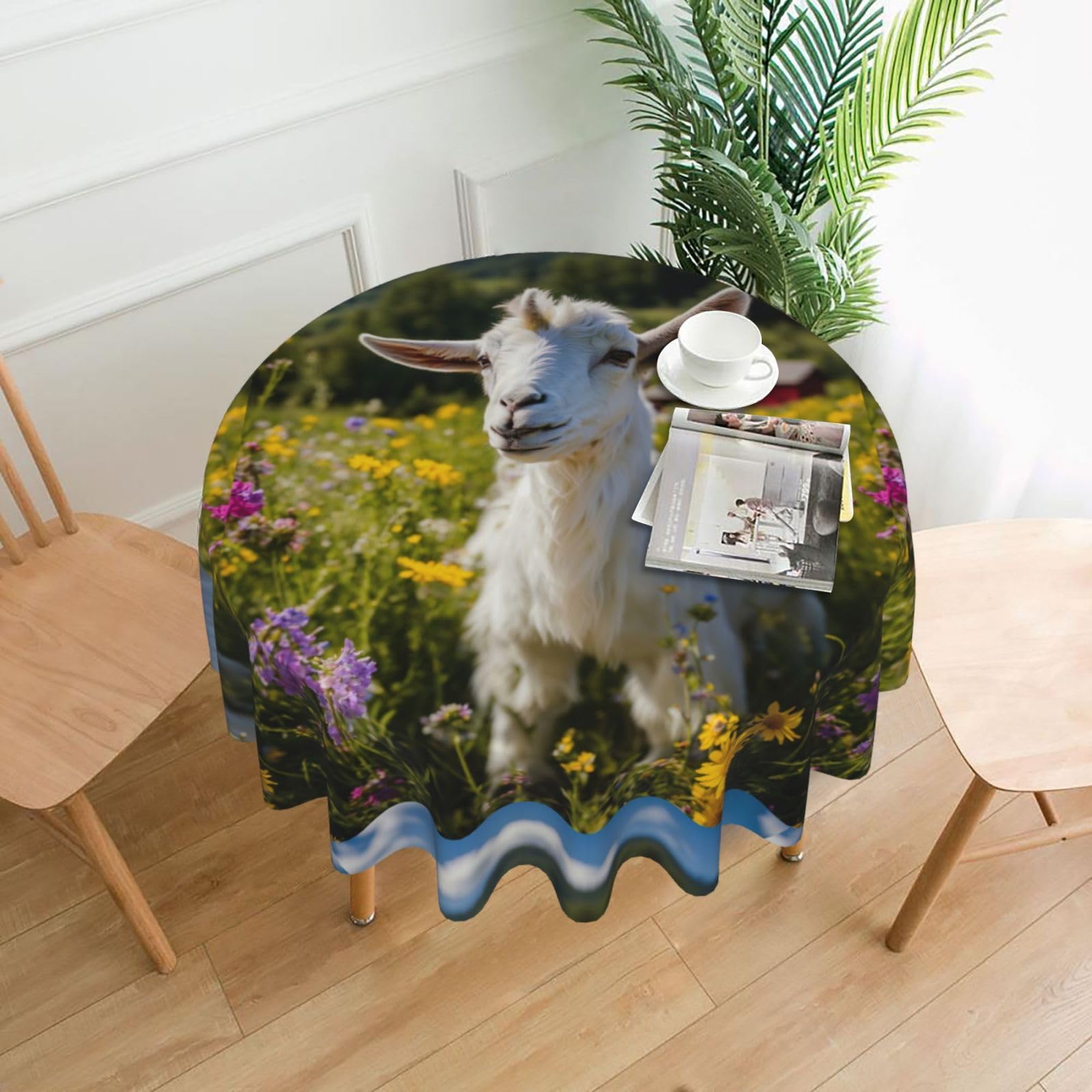 UVBDF Goat Print Multipurpose Round Tablecloth 60in Polyester Cover for Coffee Table Kitchen Desk Home Gift