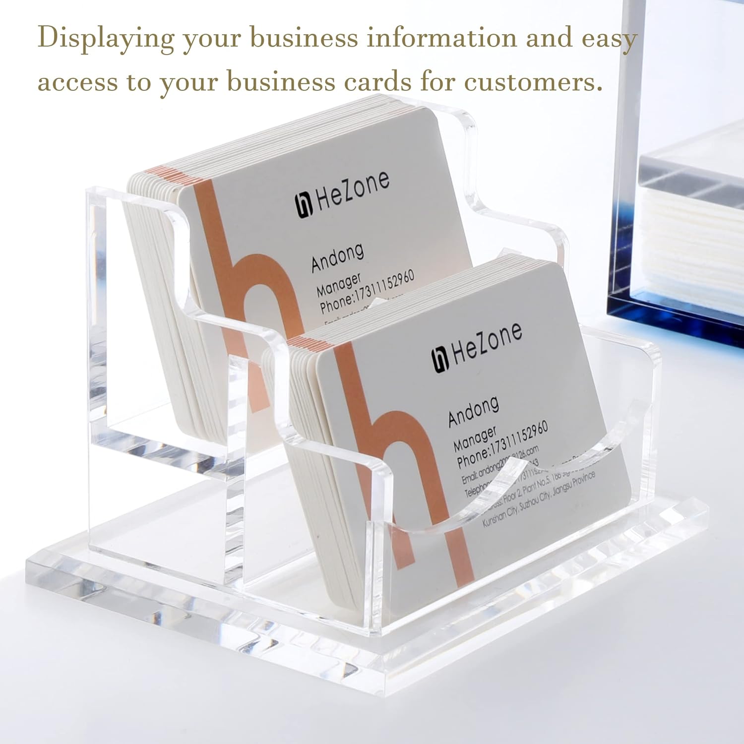 Business Card Holder for Desk 2 Tier 2 Slots, Clear Acrylic Business Card Display Stand, Holds100 Cards-1 Pack (2 Slots-H) : Office Products