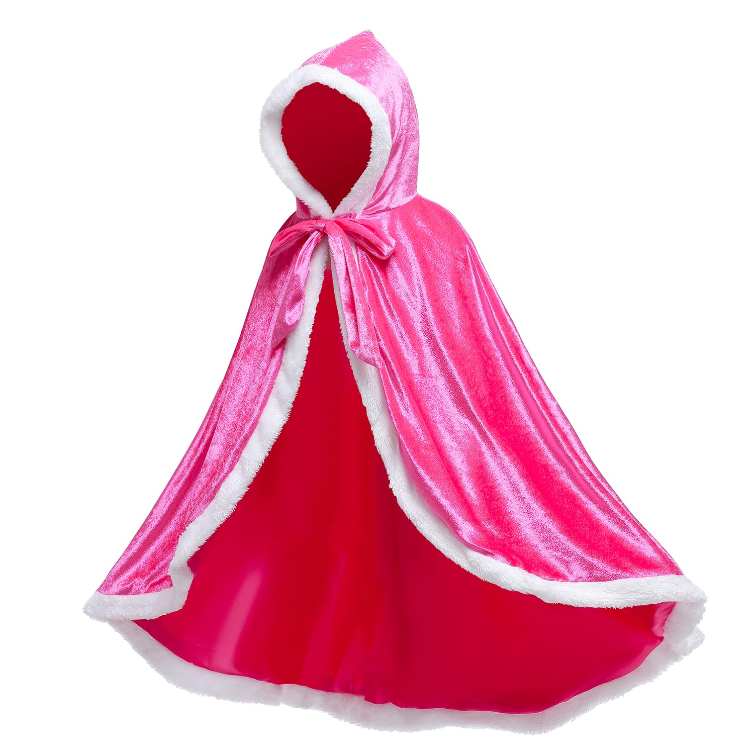 Proumhang Hooded Cloak Cape Mid Length Princess Cloak Velvet Girls Halloween Carnival Christmas Masquerade Costume Rose Red - Image 2
