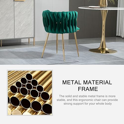 Miniatura 22 de Nrizc Juego de 2 sillas de comedor tejidas, sillas de comedor tapizadas de terciopelo con patas de metal dorado, sillas decorativas modernas para