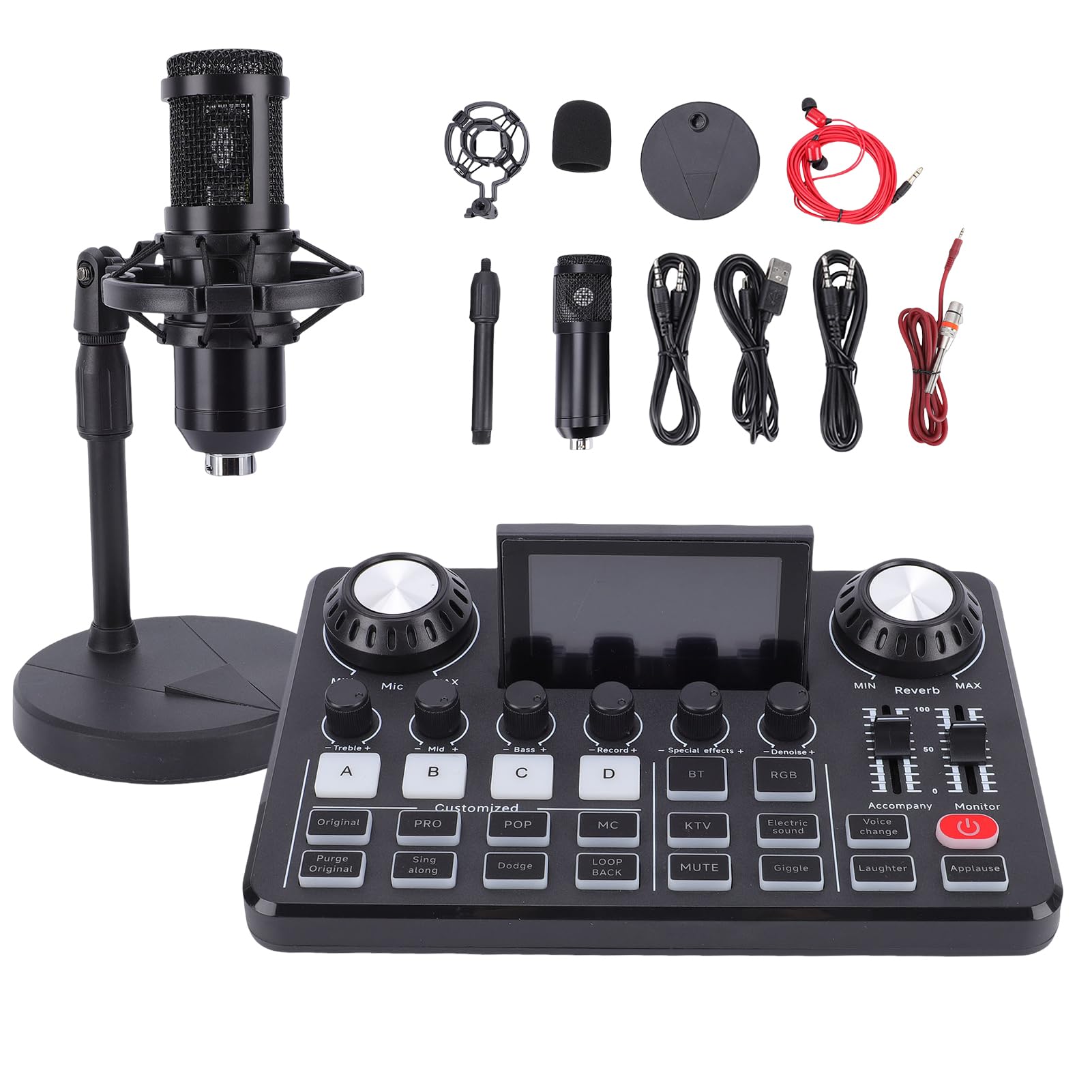 LICAEVEY Pacchetto Microfono Podcast con Scheda Mixer Audio e Schermo LED Pieghevole, Braccio per Microfono a Condensatore da 3,5 Mm per Registrazione su PC, Giochi, Streaming Live