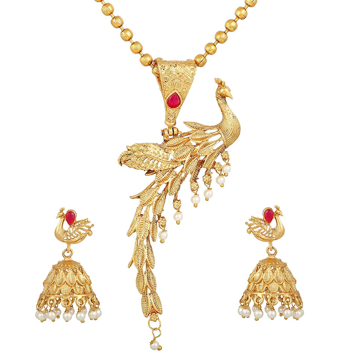 Shining Diva Fashion Latest Peacock Design Traditional Pendant Necklace 18k Gold Plated Jewellery Set for Women (Golden) (rrsd10629s) (B08L17JHM2) Amazon Price History, Amazon Price Tracker