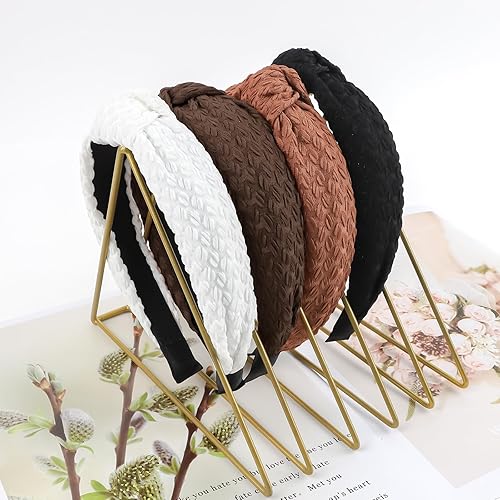 Miniatura 7 de YISSION 4 diademas anudadas para mujeres y niñas, diadema ancha antideslizante a la moda, diadema con nudo superior para mujeres, diadema negra,