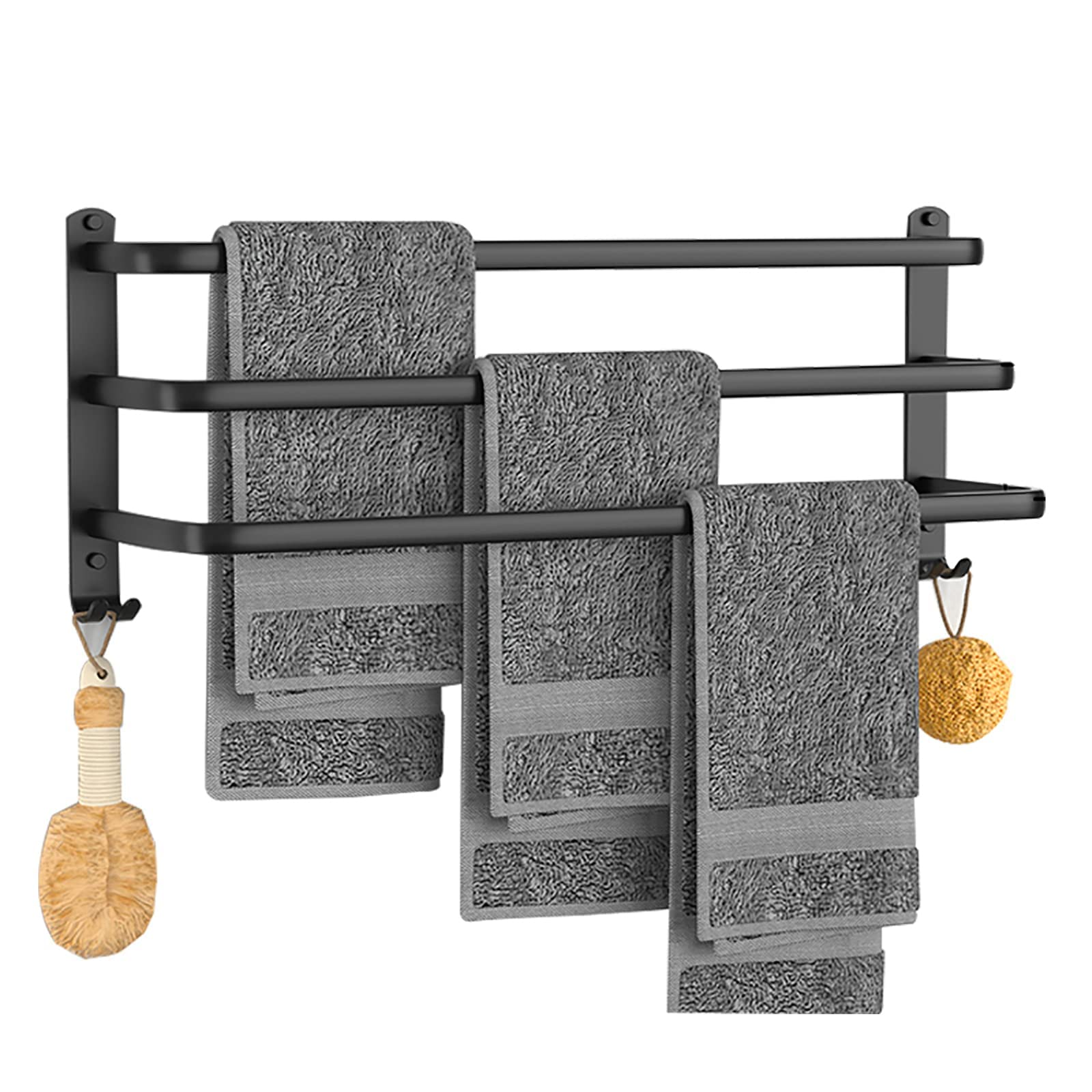 LMYSXAOZ Aluminum Single-Bar Multi-Bar Towel Rack, Multifunctional Wall Mount Bath Rail with 2 Hooks/70Cm/A-Black The New
