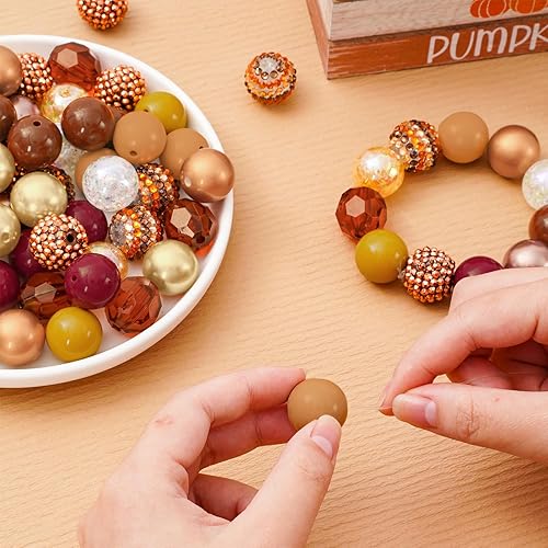 Miniatura 5 de Whaline 60 cuentas de goma de mascar de Acción de Gracias de 0.787 pulgadas mixtas de acrílico grueso de otoño, juego de cuentas espaciadoras de